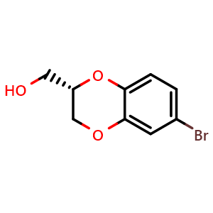 Chemical structure of (S)-(6-Bromo-2,3-dihydrobenzo[b][1,4]dioxin-2-yl)methanol , CAS 1263284-23-6, AChemBlock Y236445