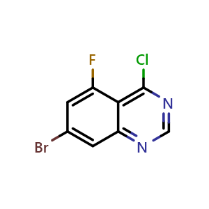 Chemical structure of 7-Bromo-4-chloro-5-fluoroquinazoline , CAS 2384687-59-4, AChemBlock Y236492