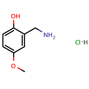 Chemical structure of 2-(Aminomethyl)-4-methoxyphenol hydrochloride , CAS 1081777-51-6, AChemBlock Y236499
