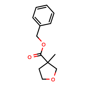 Chemical structure of Benzyl 3-methyloxolane-3-carboxylate , CAS 2260710-25-4, AChemBlock Y236532