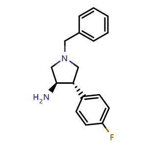 Chemical structure of rel-(3R,4S)-4-(4-Fluorophenyl)-1-(phenylmethyl)-3-pyrrolidinamine , CAS 1073263-80-5, AChemBlock Y236534