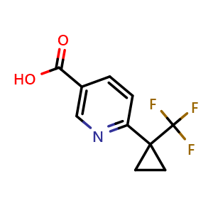 Chemical structure of 6-(1-(Trifluoromethyl)cyclopropyl)nicotinic acid , CAS 2386463-32-5, AChemBlock Y236537