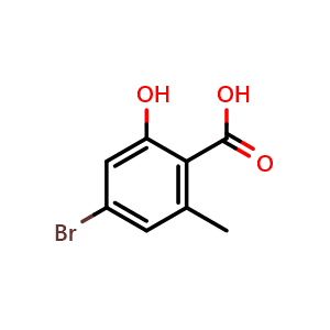 Chemical structure of 4-Bromo-2-hydroxy-6-methylbenzoic acid , CAS 2091785-59-8, AChemBlock Y236538
