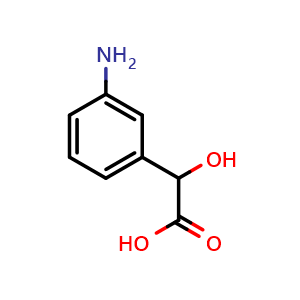 Chemical structure of 2-(3-Aminophenyl)-2-hydroxyacetic acid , CAS 52944-27-1, AChemBlock Y236562