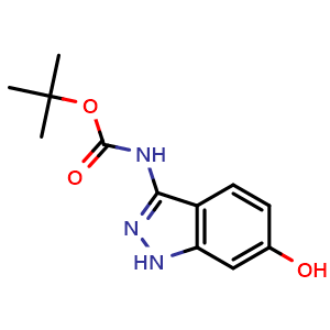 Chemical structure of tert-Butyl (6-hydroxy-1H-indazol-3-yl)carbamate , CAS 2413870-84-3, AChemBlock Y236566