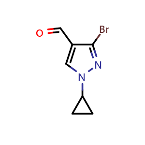 Chemical structure of 3-Bromo-1-cyclopropyl-1H-pyrazole-4-carbaldehyde , CAS 2138410-41-8, AChemBlock Y236577