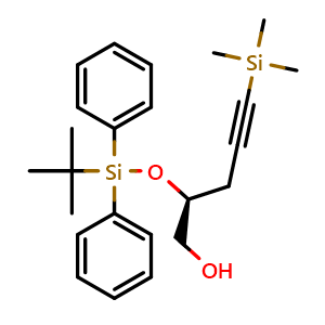Chemical structure of (S)-2-((tert-Butyldiphenylsilyl)oxy)-5-(trimethylsilyl)pent-4-yn-1-ol , CAS 3009908-92-0, AChemBlock Y236580