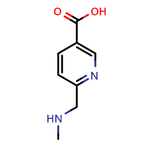 Chemical structure of 6-((Methylamino)methyl)nicotinic acid , CAS 1199776-84-5, AChemBlock Y236584