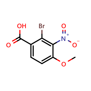 Chemical structure of 2-Bromo-4-methoxy-3-nitrobenzoic acid , CAS 2383584-29-8, AChemBlock Y236602