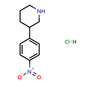 Chemical structure of 3-(4-Nitrophenyl)piperidine hydrochloride , CAS 19733-54-1, AChemBlock Y236611