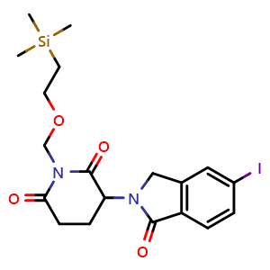 Chemical structure of 3-(1,3-Dihydro-5-iodo-1-oxo-2H-isoindol-2-yl)-1-[[2-(trimethylsilyl)ethoxy]methyl]-2,6-piperidinedione , CAS 2703774-51-8, AChemBlock Y236631