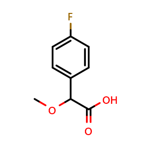 Chemical structure of 2-(4-Fluorophenyl)-2-methoxyacetic acid , CAS 2340-00-3, AChemBlock Y236644