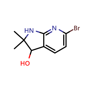 Chemical structure of 6-Bromo-2,2-dimethyl-2,3-dihydro-1H-pyrrolo[2,3-b]pyridin-3-ol , CAS 2699704-08-8, AChemBlock Y236648