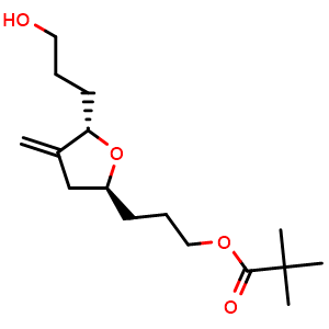 Chemical structure of 3-((2S,5S)-5-(3-hydroxypropyl)-4-methylenetetrahydrofuran-2-yl)propyl pivalate , CAS 2448079-78-3, AChemBlock Y236658