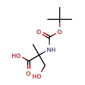 Chemical structure of 2-((tert-Butoxycarbonyl)amino)-3-hydroxy-2-methylpropanoic acid , CAS 89500-39-0, AChemBlock Y236661