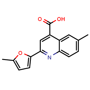 Chemical structure of 6-Methyl-2-(5-methylfuran-2-yl)quinoline-4-carboxylic acid , CAS 438213-21-9, AChemBlock Y236663