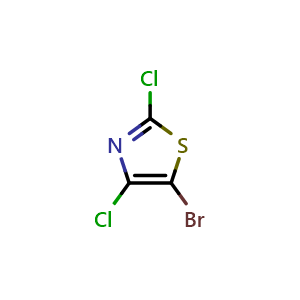 Chemical structure of 5-Bromo-2,4-Dichloro-thiazole , CAS 533886-41-8, AChemBlock Y236683