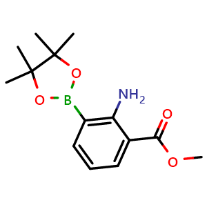 Chemical structure of Methyl 2-amino-3- (4,4,5,5- tetramethyl-1,3,2- dioxaborolan-2-yl) benzoate , CAS 1269467-96-0, AChemBlock Y236727