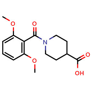 Chemical structure of 1-(2,6-Dimethoxybenzoyl)piperidine-4-carboxylic acid , CAS 593261-82-6, AChemBlock Y236730