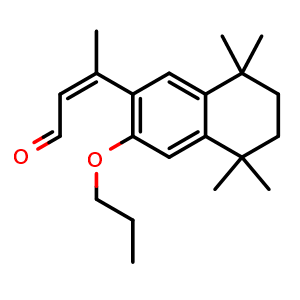 Chemical structure of (Z)-3-(5,5,8,8-Tetramethyl-3-propoxy-5,6,7,8-tetrahydronaphthalen-2-yl)but-2-enal , CAS 180861-54-5, AChemBlock Y236747