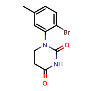 Chemical structure of 1-(2-Bromo-5-methylphenyl)dihydro-2,4(1H,3H)-pyrimidinedione , CAS 1557936-86-3, AChemBlock Y236749