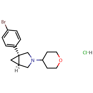 Chemical structure of (1R,5S)-1-(4-Bromophenyl)-3-(tetrahydro-2H-pyran-4-yl)-3-azabicyclo[3.1.0]hexane hydrochloride , CAS 2173391-44-9, AChemBlock Y236752