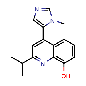 Chemical structure of 2-(1-Methylethyl)-4-(1-methyl-1H-imidazol-5-yl)-8-quinolinol , CAS 2364429-82-1, AChemBlock Y236759