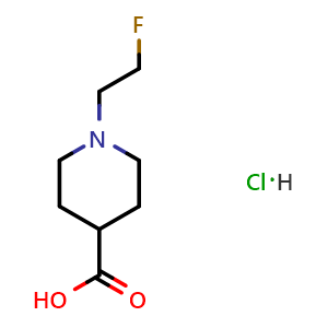 Chemical structure of 1-(2-Fluoroethyl)piperidine-4-carboxylic acid hydrochloride , CAS 1380170-70-6, AChemBlock Y236764
