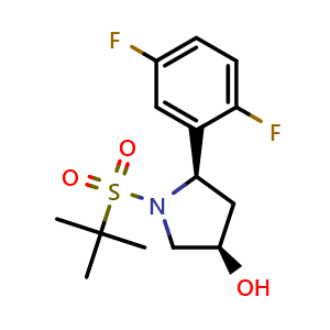 Chemical structure of (3R,5R)-1-(tert-Butylsulfonyl)-5-(2,5-difluorophenyl)pyrrolidin-3-ol , CAS 1887746-44-2, AChemBlock Y236779
