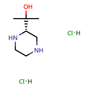 Chemical structure of (S)-2-(Piperazin-2-yl)propan-2-ol dihydrochloride , CAS 1319591-13-3, AChemBlock Y236787