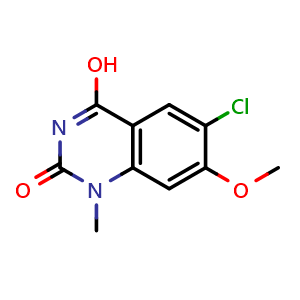 Chemical structure of 6-Chloro-4-hydroxy-7-methoxy-1-methylquinazolin-2(1H)-one , AChemBlock Y236794
