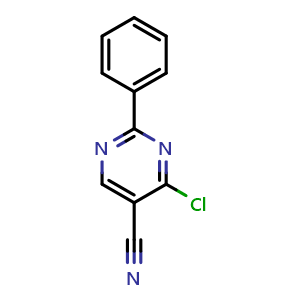 Chemical structure of 4-Chloro-2-phenylpyrimidine-5-carbonitrile , CAS 33089-16-6, AChemBlock Y236818