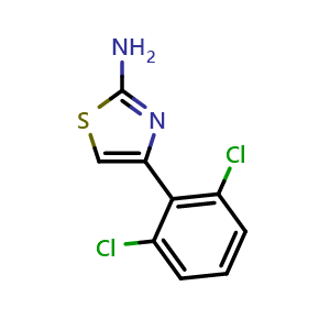 Chemical structure of 4-(2,6-Dichlorophenyl)thiazol-2-amine , CAS 736901-08-9, AChemBlock Y236820
