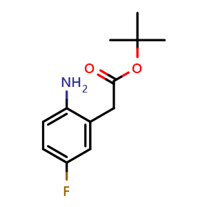 Chemical structure of tert-Butyl 2-(2-amino-5-fluorophenyl)acetate , CAS 1646556-41-3, AChemBlock Y236822