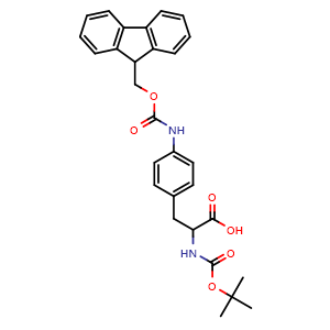 Chemical structure of 3-(4-((((9H-fluoren-9-yl)methoxy)carbonyl)amino)phenyl)-2-((tert-butoxycarbonyl)amino)propanoic acid , CAS 351208-71-4, AChemBlock Y236838