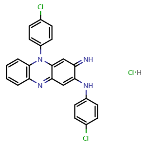 Chemical structure of N,5-Bis(4-chlorophenyl)-3-imino-3,5-dihydrophenazin-2-amine hydrochloride , CAS 90690-85-0, AChemBlock Y236844