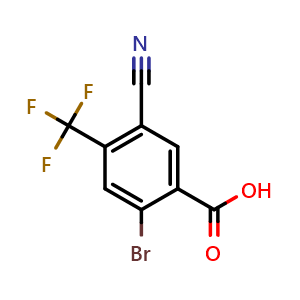 Chemical structure of 2-Bromo-5-cyano-4-(trifluoromethyl)benzoic acid , CAS 1805499-89-1, AChemBlock Y236968