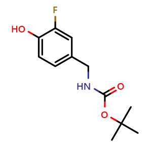 Chemical structure of tert-Butyl (3-fluoro-4-hydroxybenzyl)carbamate , CAS 1936257-24-7, AChemBlock Y236969