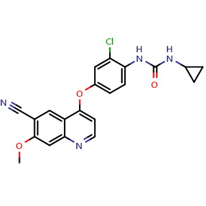 Chemical structure of 1-(2-Chloro-4-((6-cyano-7-methoxyquinolin-4-yl)oxy)phenyl)-3-cyclopropylurea , CAS 1882873-21-3, AChemBlock Y236984