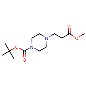 Chemical structure of tert-Butyl 4-(3-methoxy-3-oxopropyl)piperazine-1-carboxylate , CAS 656803-51-9, AChemBlock Y237000