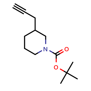 Chemical structure of tert-Butyl 3-(prop-2-yn-1-yl)piperidine-1-carboxylate , CAS 1260672-17-0, AChemBlock Y237045