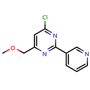 Chemical structure of 4-Chloro-6-(methoxymethyl)-2-(pyridin-3-yl)pyrimidine , CAS 339279-00-4, AChemBlock Y237062