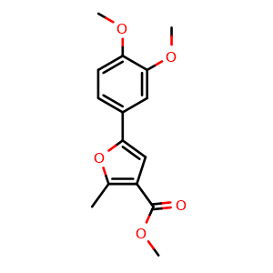 Chemical structure of Methyl 5-(3,4-dimethoxyphenyl)-2-methylfuran-3-carboxylate , CAS 1334598-61-6, AChemBlock Y237110