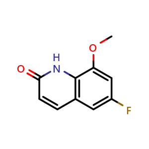 Chemical structure of 6-Fluoro-8-methoxyquinolin-2(1H)-one , CAS 1341996-40-4, AChemBlock Y237111