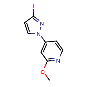 Chemical structure of 4-(3-Iodo-1H-pyrazol-1-yl)-2-methoxypyridine , CAS 1350475-30-7, AChemBlock Y237112