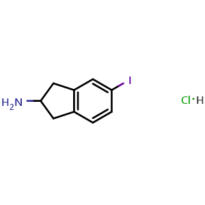 Chemical structure of 5-Iodo-2,3-dihydro-1H-inden-2-amine hydrochloride , CAS 1782044-60-3, AChemBlock Y237135
