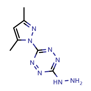 Chemical structure of [6-(3,5-Dimethylpyrazol-1-yl)-1,2,4,5-tetrazin-3-yl]hydrazine , CAS 193335-14-7, AChemBlock Y237142