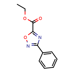 Chemical structure of Ethyl 3-phenyl-[1,2,4]oxadiazole-5-carboxylate , CAS 37760-54-6, AChemBlock Y237181