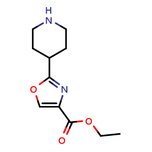Chemical structure of Ethyl 2-(piperidin-4-yl)oxazole-4-carboxylate , CAS 672310-05-3, AChemBlock Y237216