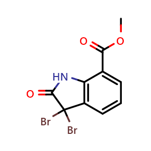 Chemical structure of Methyl 3,3-dibromo-2-oxo-1H-indole-7-carboxylate , CAS 898747-43-8, AChemBlock Y237249
